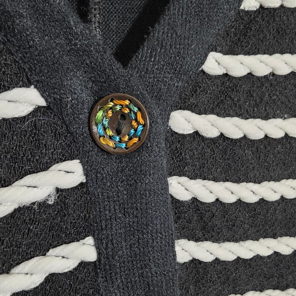 Adore asymmetrical striped wide colorful metallic sleeve button sweater woman L - Picture 6 of 13